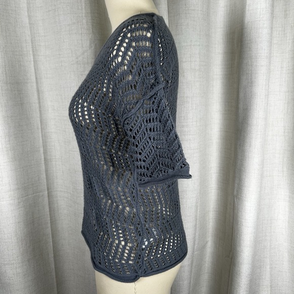James Perse Blue Grey Size 2 Cashmere Wool Open Weave Sweater Short Sleeve - Picture 4 of 11